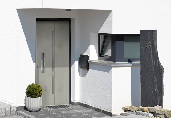 Voordeur met een Art-Beton deurpaneel uit de serie Exclusief van POLYTEC Nederland